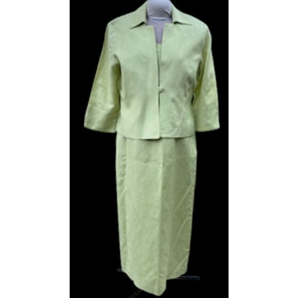Jessica Howard 2-Piece Linen Blend Dress/Jacket Lt. Green Sz. 12 Vtg - Picture 2 of 11